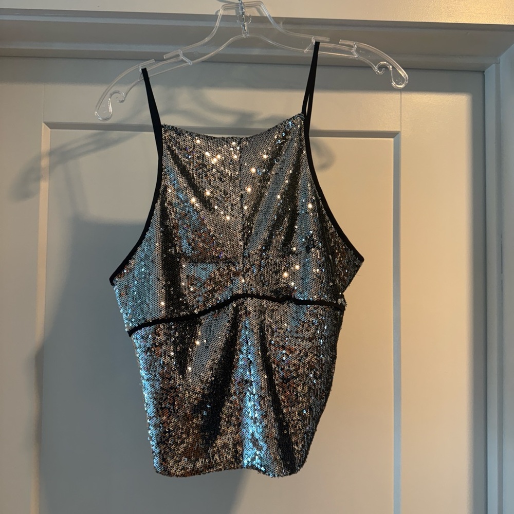 Free People Silver Sequin Fitted Camisole